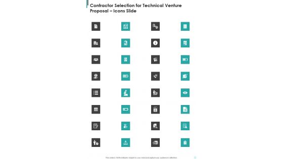 Contractor Selection For Technical Venture Proposal Icons Slide One Pager Sample Example Document