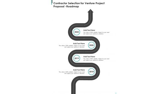 Contractor Selection For Venture Project Proposal Roadmap One Pager Sample Example Document Contractor Selection For Venture Project Proposal Roadmap One Pager Sample Example Document