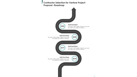 Contractor Selection For Venture Project Proposal Roadmap One Pager Sample Example Document