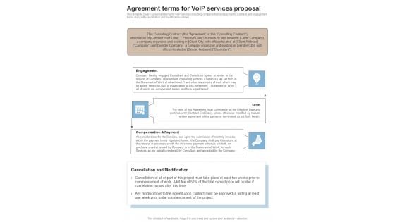 Contractors Bid For Voip Services Agreement Terms For Voip Services One Pager Sample Example Document