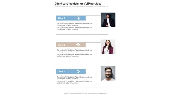 Contractors Bid For Voip Services Client Testimonials For Voip Services One Pager Sample Example Document