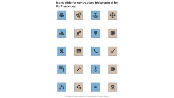 Contractors Bid For Voip Services Icons Slide For Contractors Bid Proposal One Pager Sample Example Document Contractors Bid For Voip Services Icons Slide For Contractors Bid Proposal One Pager Sample Example Document