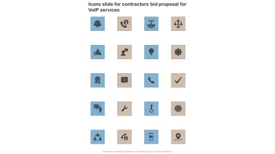 Contractors Bid For Voip Services Icons Slide For Contractors Bid Proposal One Pager Sample Example Document