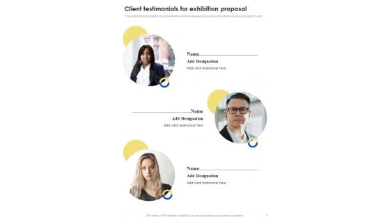 Contractors Bid Proposal For Organizing Exhibitions Client Testimonials For Exhibition Proposal One Pager Sample Example Document Contractors Bid Proposal For Organizing Exhibitions Client Testimonials For Exhibition Proposal One Pager Sample Example Document