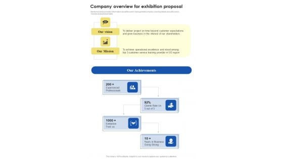 Contractors Bid Proposal For Organizing Exhibitions Company Overview For Exhibition Proposal One Pager Sample Example Document Contractors Bid Proposal For Organizing Exhibitions Company Overview For Exhibition Proposal One Pager Sample Example Document