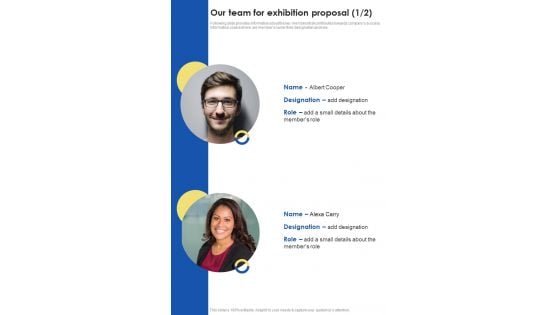 Contractors Bid Proposal For Organizing Exhibitions Our Team For Exhibition Proposal One Pager Sample Example Document Contractors Bid Proposal For Organizing Exhibitions Our Team For Exhibition Proposal One Pager Sample Example Document
