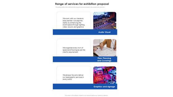 Contractors Bid Proposal For Organizing Exhibitions Range Of Services For Exhibition Proposal One Pager Sample Example Document Contractors Bid Proposal For Organizing Exhibitions Range Of Services For Exhibition Proposal One Pager Sample Example Document