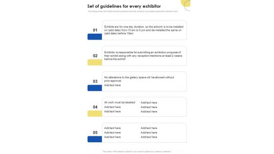 Contractors Bid Proposal For Organizing Exhibitions Set Of Guidelines For Every Exhibitor One Pager Sample Example Document