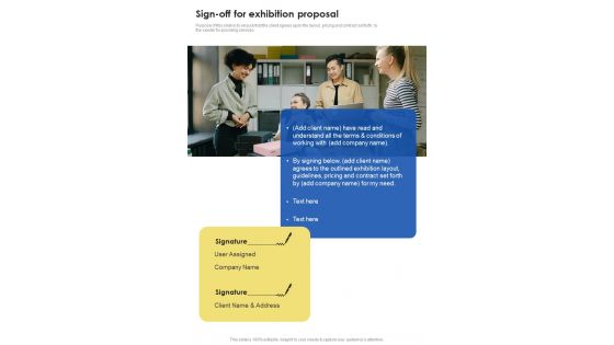 Contractors Bid Proposal For Organizing Exhibitions Sign Off For Exhibition Proposal One Pager Sample Example Document