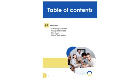 Contractors Bid Proposal For Organizing Exhibitions Table Of Contents One Pager Sample Example Document Contractors Bid Proposal For Organizing Exhibitions Table Of Contents One Pager Sample Example Document