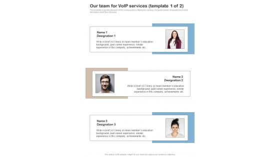 Contractors Bid Proposal For Voip Services Our Team For Voip Services One Pager Sample Example Document Contractors Bid Proposal For Voip Services Our Team For Voip Services One Pager Sample Example Document