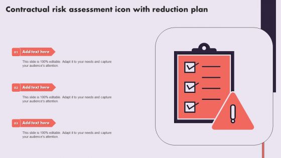 Contractual Risk Assessment Icon With Reduction Plan Portrait PDF