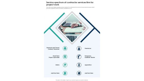 Contractual Services Service Spectrum Of Contractor Services Firm One Pager Sample Example Document