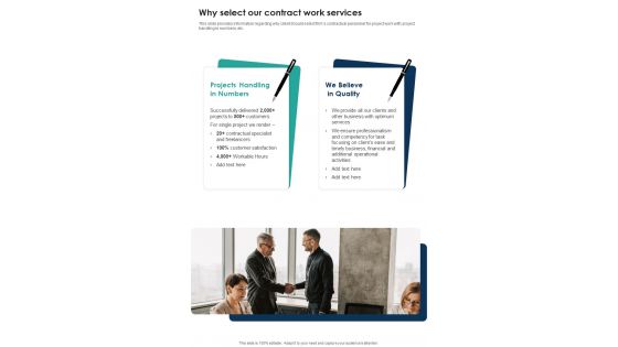 Contractual Services Why Select Our Contract Work Services One Pager Sample Example Document Contractual Services Why Select Our Contract Work Services One Pager Sample Example Document