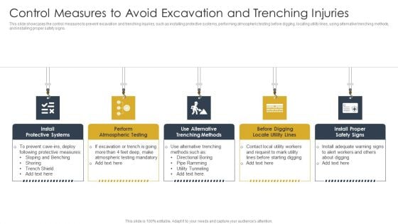 Control Measures To Avoid Excavation And Trenching Injuries Construction Site Safety Plan Clipart PDF