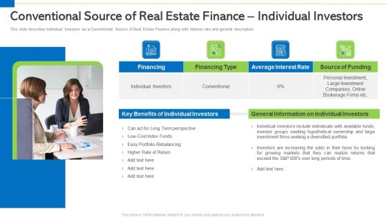 Conventional Source Of Real Estate Finance Individual Investors Sample PDF