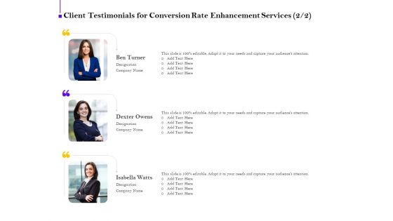 Conversion Rate Optimization Client Testimonials For Conversion Rate Enhancement Services Designation Background PDF