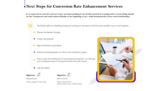 Conversion Rate Optimization Next Steps For Conversion Rate Enhancement Services Ppt Inspiration Diagrams PDF