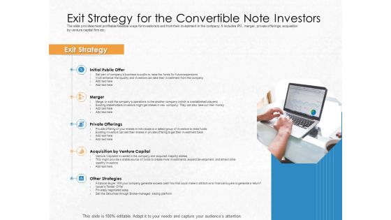 Convertible Debenture Funding Exit Strategy For The Convertible Note Investors Ppt File Elements PDF
