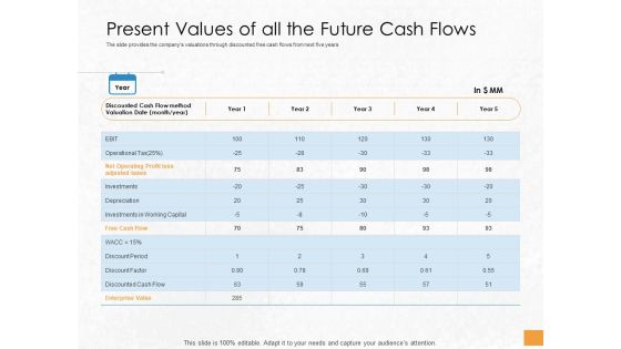 Convertible Debenture Funding Present Values Of All The Future Cash Flows Ppt Portfolio Show PDF