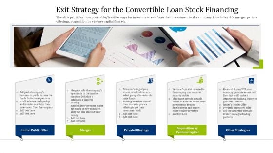 Convertible Debt Financing Pitch Deck Exit Strategy For The Convertible Loan Stock Financing Clipart PDF