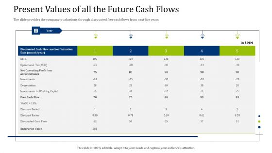 Convertible Debt Financing Pitch Deck Present Values Of All The Future Cash Flows Sample PDF