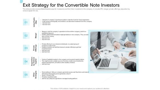 Convertible Market Notes Exit Strategy For The Convertible Note Investors Ppt Outline Layouts PDF