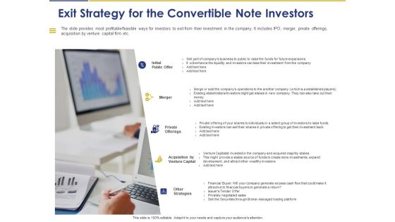 Convertible Note Pitch Deck Funding Strategy Exit Strategy For The Convertible Note Investors Ppt PowerPoint Presentation Icon Structure PDF