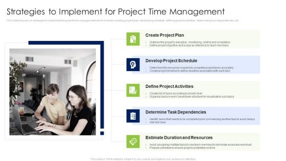 Coordinating Distinct Activities For Effective Project Time Management Strategies To Implement For Project Time Infographics PDF
