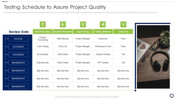 Coordinating Distinct Activities For Effective Project Time Management Testing Schedule To Assure Project Quality Graphics PDF