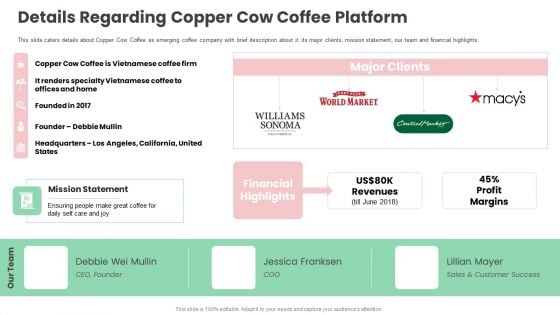 Copper Cow Coffee Capital Raising Pitch Deck Details Regarding Copper Cow Coffee Platform Inspiration PDF Copper Cow Coffee Capital Raising Pitch Deck Details Regarding Copper Cow Coffee Platform Inspiration PDF