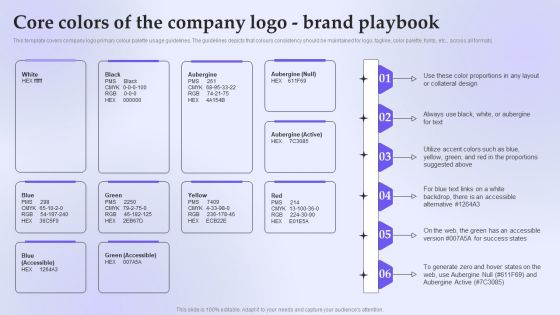 Core Colors Of The Company Logo Brand Playbook Designs PDF