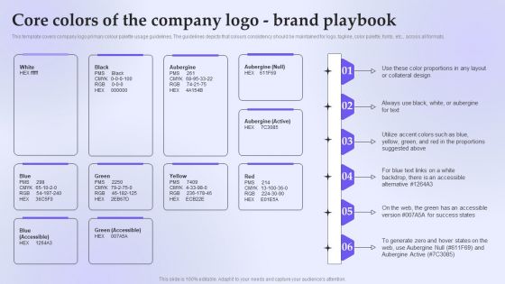 Core Colors Of The Company Logo Brand Playbook Designs PDF Core Colors Of The Company Logo Brand Playbook Designs PDF