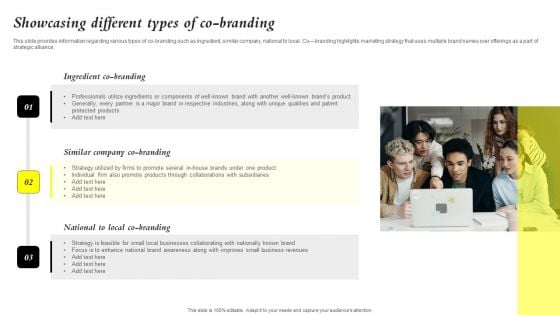 Core Components Of Strategic Brand Administration Showcasing Different Types Of Co Branding Infographics PDF