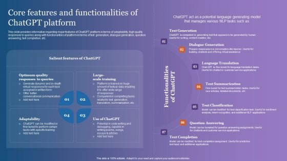 Core Features And Functionalities Of Chatgpt Platform Portrait PDF