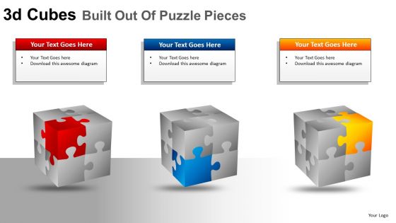Corners Of 3d Cube Puzzle Pieces PowerPoint Slides And Ppt Diagram Templates