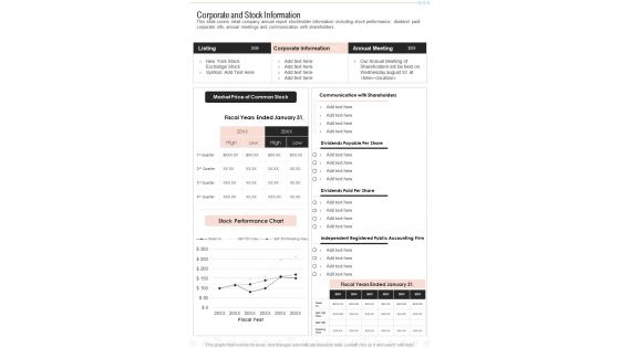 Corporate And Stock Information One Pager Documents Corporate And Stock Information One Pager Documents
