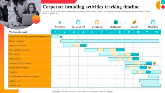 Corporate Branding Activities Tracking Timeline Corporate Branding Strategy To Revitalize Business Identity Portrait PDF