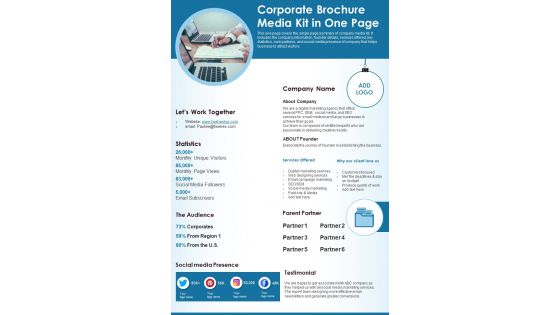 Corporate Brochure Media Kit In One Page PDF Document PPT Template