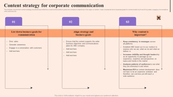 Corporate Communication Strategy Content Strategy For Corporate Communication Icons PDF
