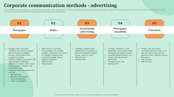 Corporate Communications Corporate Communication Methods Advertising Pictures PDF