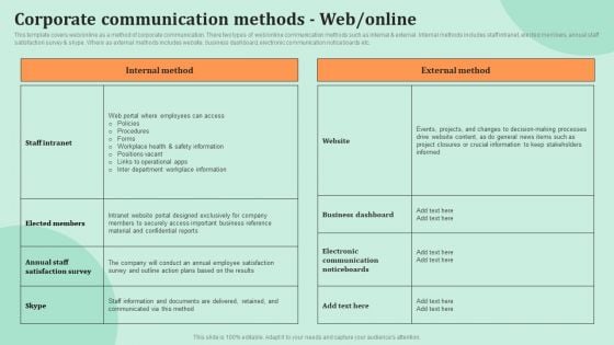 Corporate Communications Corporate Communication Methods Web Online Microsoft PDF