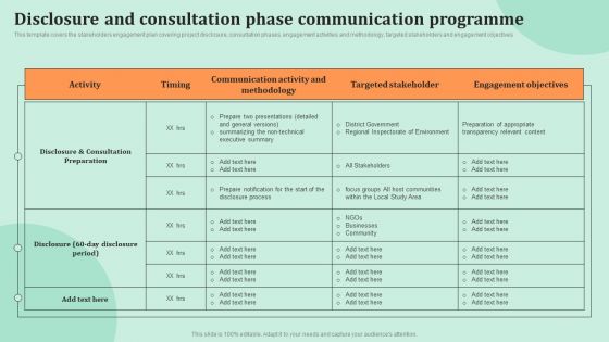 Corporate Communications Disclosure And Consultation Phase Communication Programme Mockup PDF