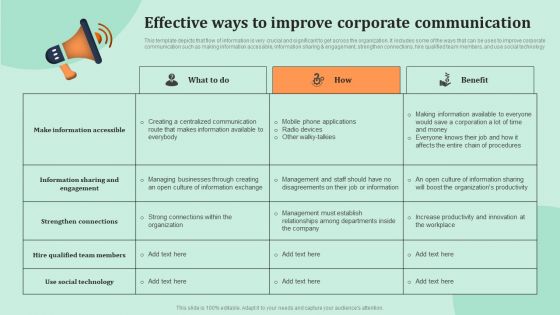 Corporate Communications Effective Ways To Improve Corporate Communication Themes PDF