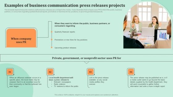 Corporate Communications Examples Of Business Communication Press Releases Projects Template PDF