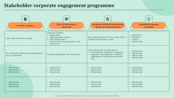 Corporate Communications Stakeholder Corporate Engagement Programme Diagrams PDF