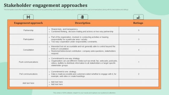 Corporate Communications Stakeholder Engagement Approaches Template PDF
