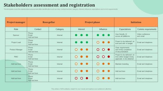 Corporate Communications Stakeholders Assessment And Registration Icons PDF