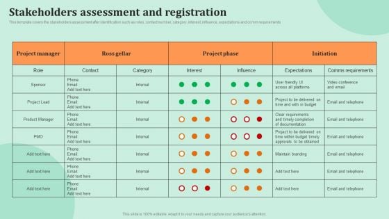 Corporate Communications Stakeholders Assessment And Registration Icons PDF