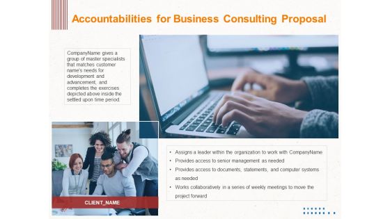 Corporate Consulting Accountabilities For Business Consulting Proposal Ppt Professional Background Image PDF